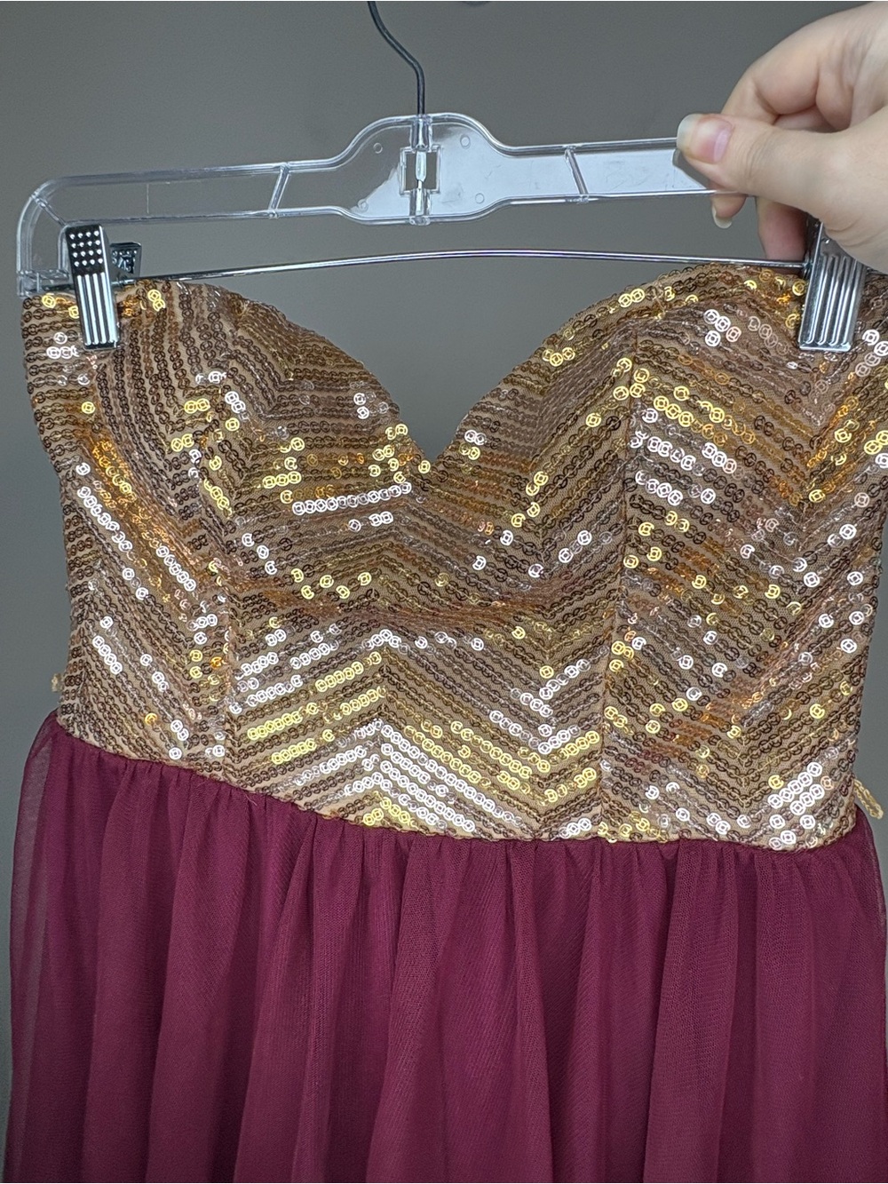 Deb Y2K NWT Gold Sequin Bodice & Burgundy Tulle Homecoming Dress Size 13 - Picture 3 of 7